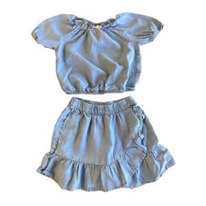 Cat & Jack Girls Chambray Set, Size Medium, Ruffled Skort & Top